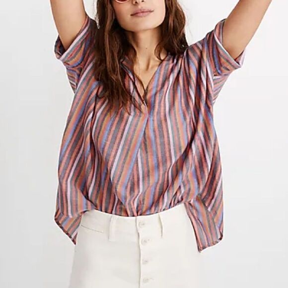 Madewell Rainbow Stripe Oversized Loose Fit Popover Courier Top small - Picture 1 of 7